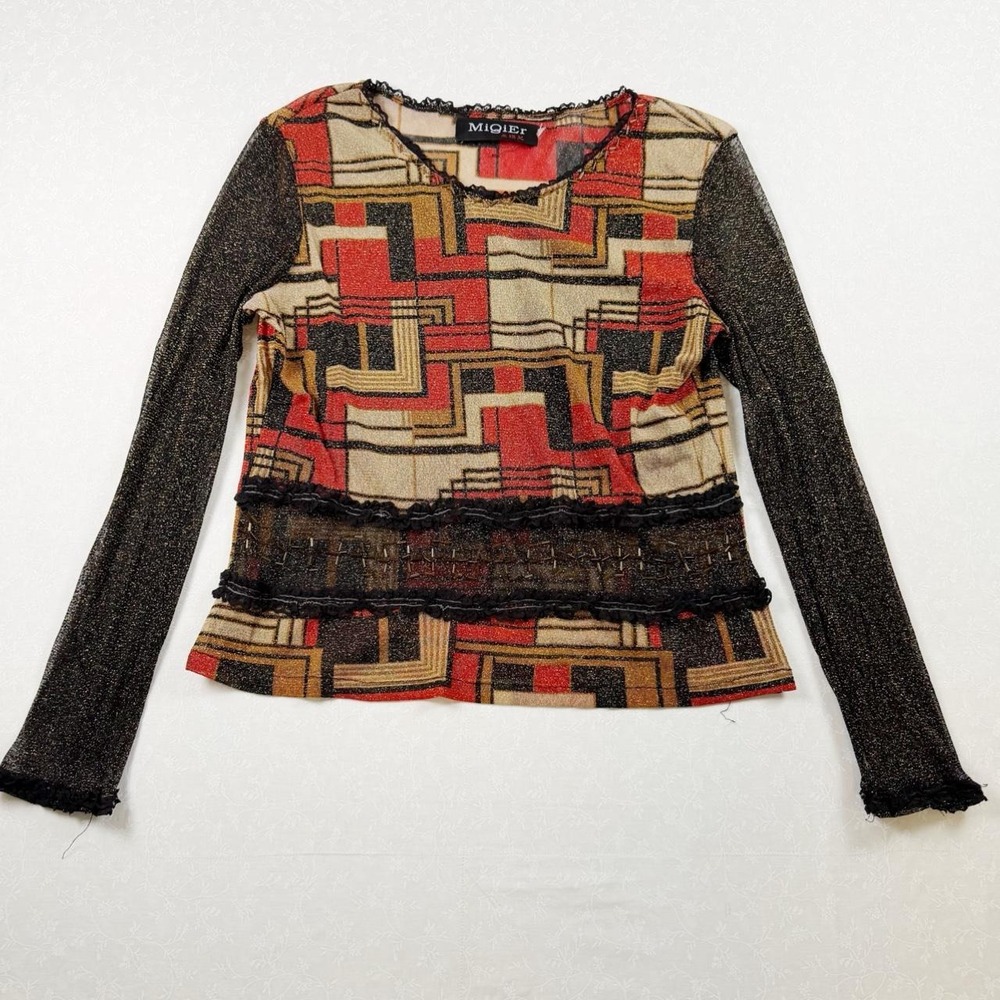 Vintage Mesh Beaded Geometric Top — Best for size S
